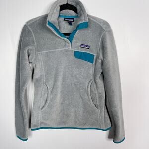 Patagonia Womens Small Gray Teal Re-Tool Snap T Fleece Pullover Polartec Pockets